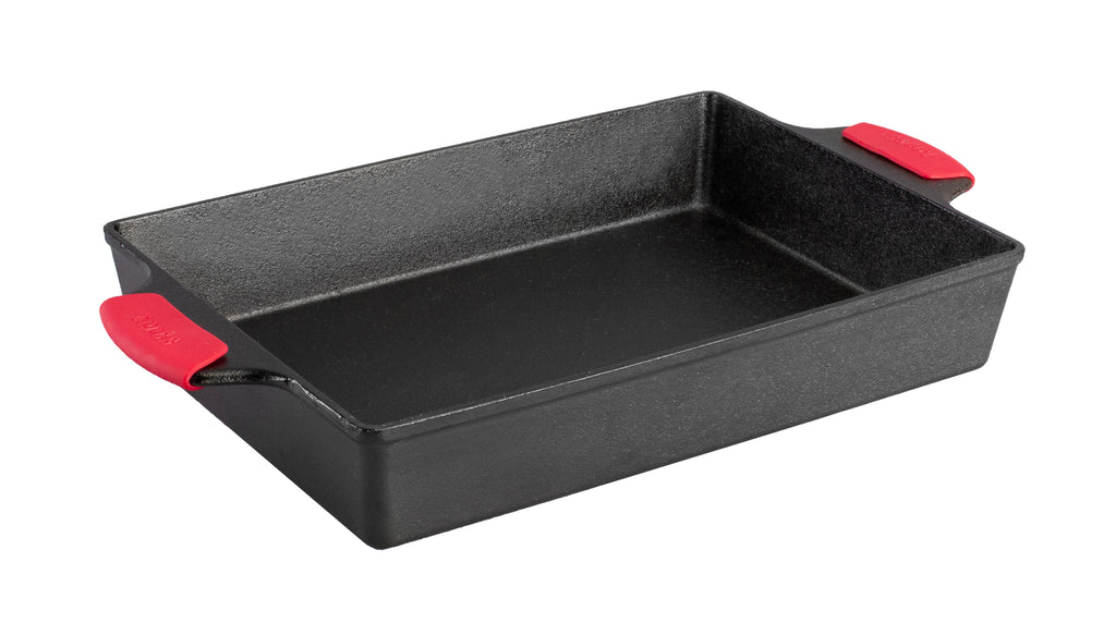 9x13 Inch Seasoned Cast Iron Casserole with Silicone Grips